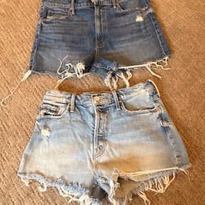 MOTHER superior Two-Pair Distressed Denim Shorts in size 28